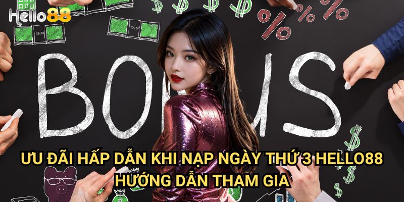 Ưu đãi hấp dẫn khi nạp ngày thứ 3 tại Hello88 - Khuyến mãi giữa tuần 2025 3 Ưu đãi hấp dẫn khi nạp ngày thứ 3 Hello88 hướng dẫn tham gia